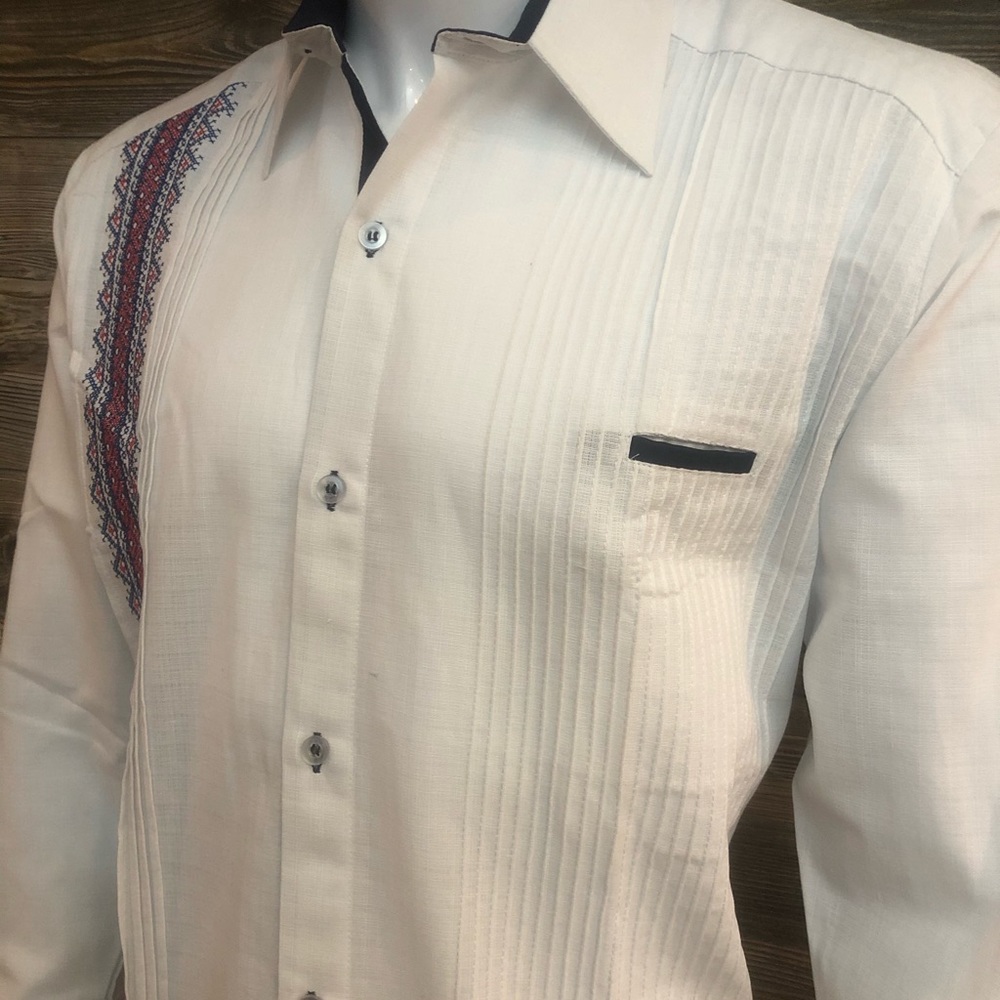 Casanova Mexican Guayabera Dress Shirt White 100% Linen Handcrafted Long Sleeve - Picture 3 of 6